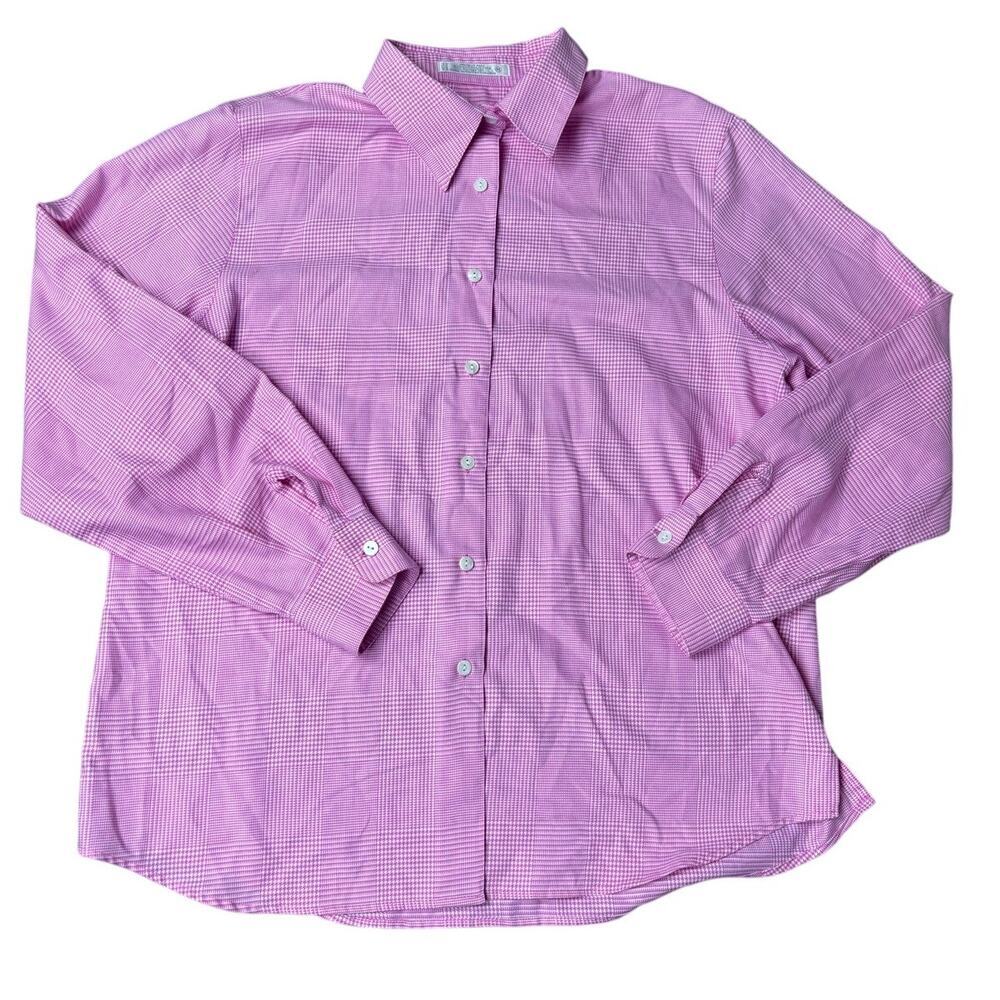 Foxcroft Wrinkle Free Button Down Shirt Sz 14 Pink Houndstooth Cotton Blend